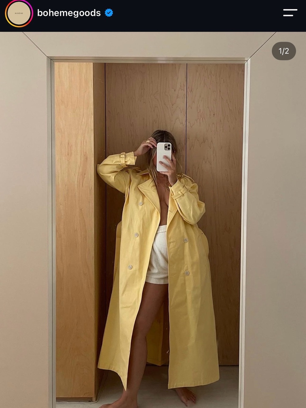 bohemegoods Yellow Long Double-Breasted Trench Coat